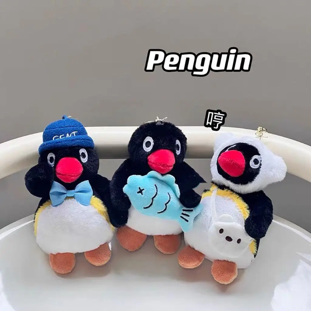 Pingu Penguin Plush Keychain Mini Stuffed Doll Bag Charm Bowknot Fish Decor Creative Gift Bag Decoration Fashion Accessories view 3