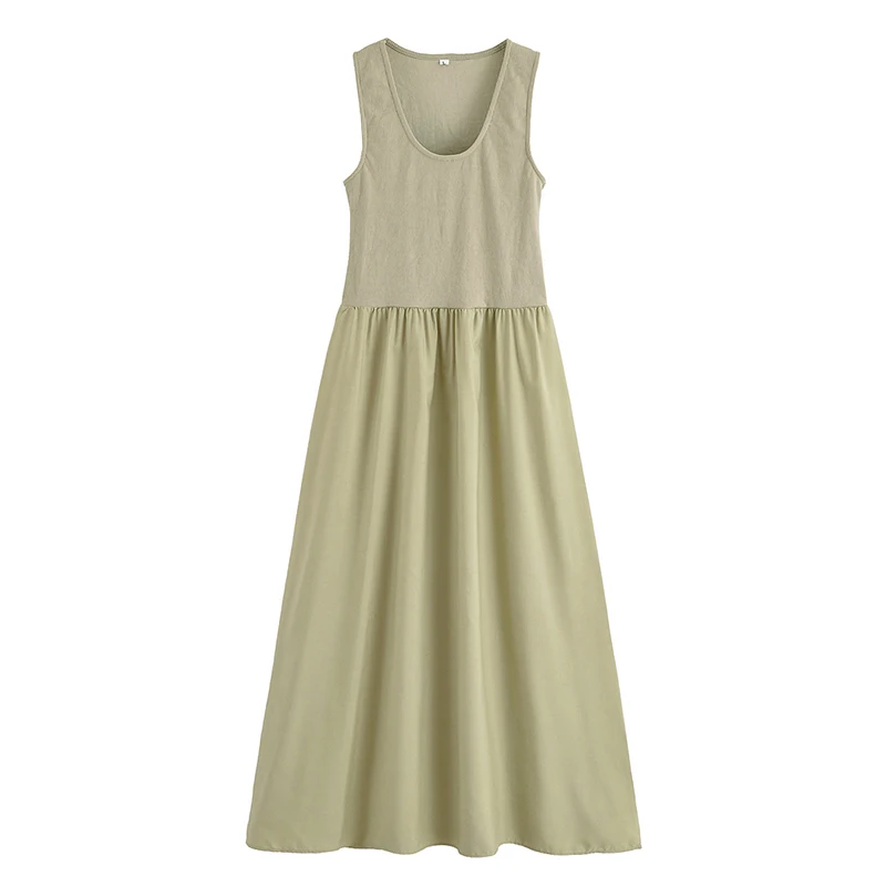 

YENKYE Women Sexy O Neck Sleeveless Patchwork Tank Long Dress Casual A-line Summer Maxi Vestidos 2025 Female Dresses