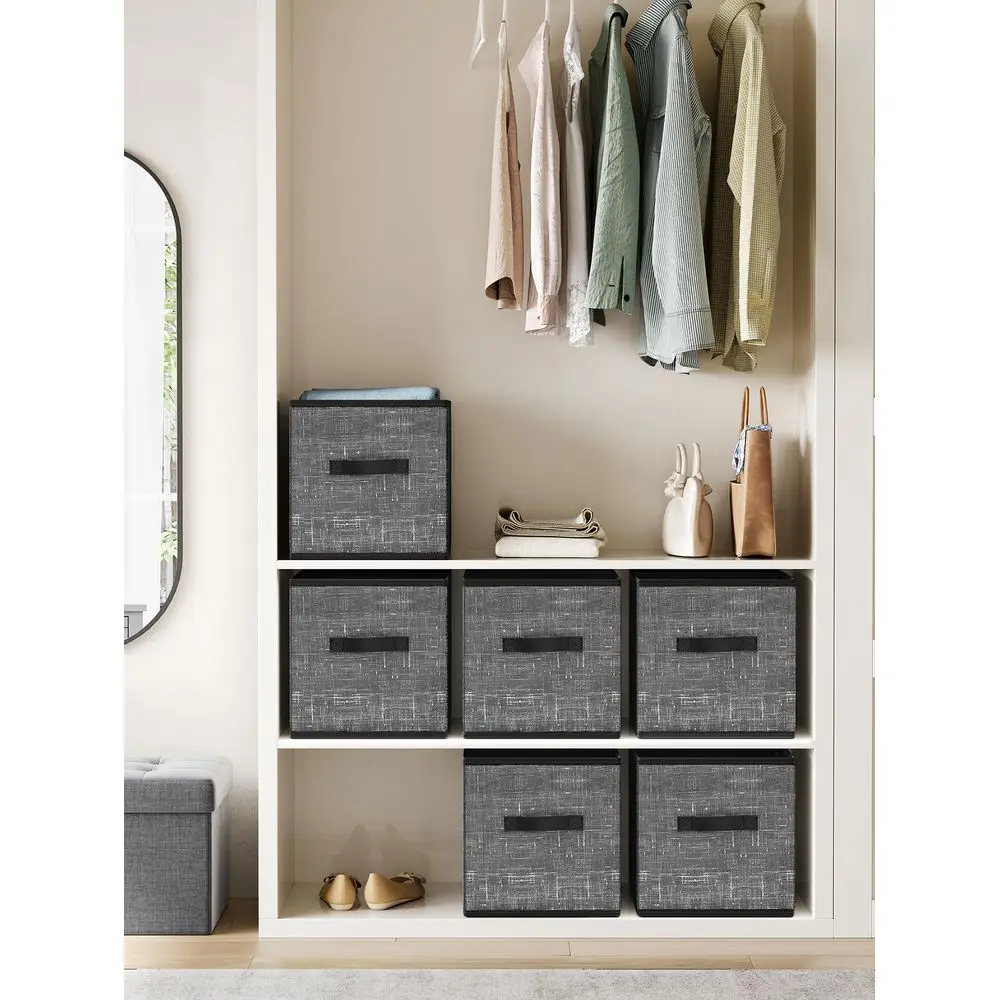 Storage Cubes, 13Inch NonWoven Fabric Bins With Double Handles, Set Of 6, Closet Organizers For Shelves, Foldable, For Clothes
