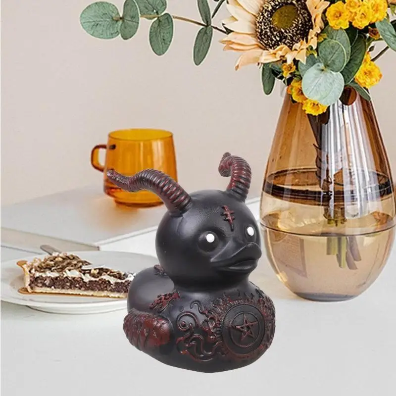 652F Duckieville Duck Sculpture Handmade Figure Statue Punk and Rock Duck Figurine Satanic Duck