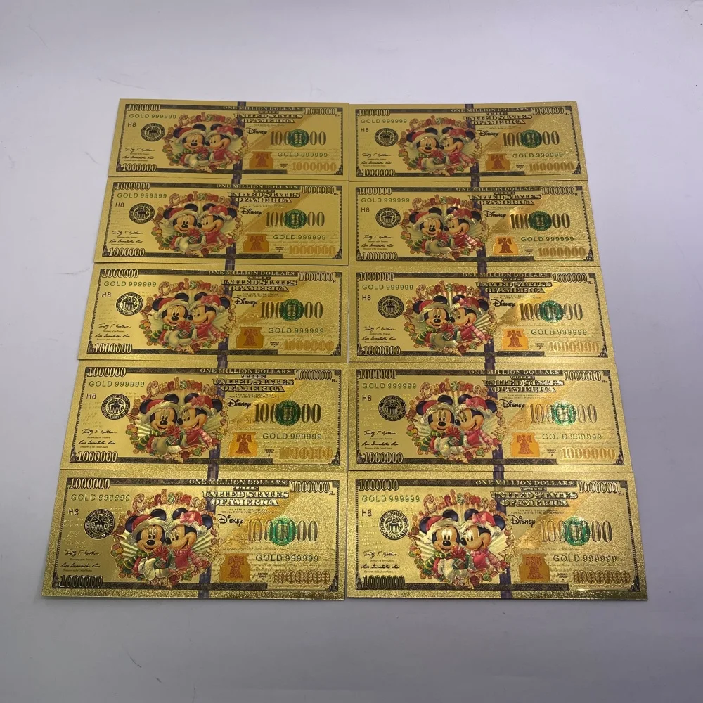 ธนบัตรจำลองธนบัตรสหรัฐอเมริกา คริสต์มาส ทองคำ 1 ล้านดอลลาร์ ลายมิกกี้ มินนี่ และผองเพื่อน ของสะสม ของที่ระลึก ของขวัญ ตกแต่งวันหยุด