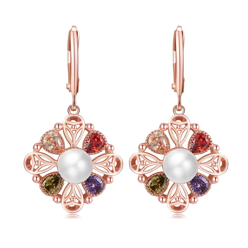Women's Fashion Colorful Zircon Earrings/Necklaces Jewelry Sets Shiny Crystal Pearl Female Charm Wedding Accessories Jewelry image 2