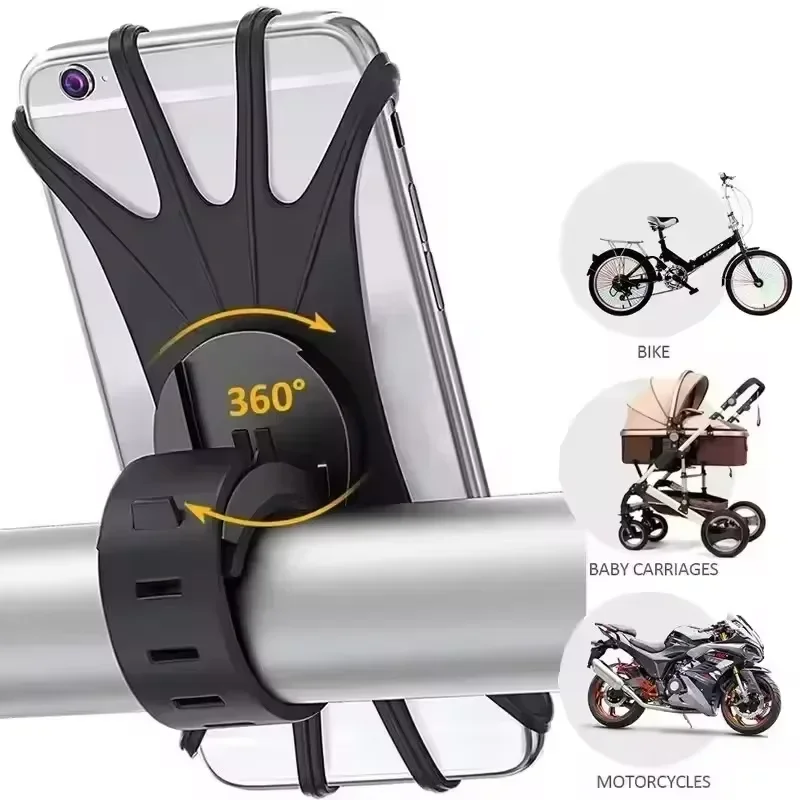 Silicone Bicycle Phone Holder Universal Bike Motorcycle Mobile Phone Stand Handlebar Clip Bracket for 4 to 6.5 inch Cell Phone