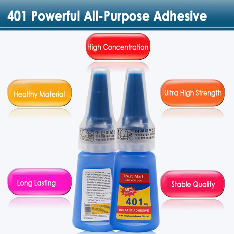 401 Glue Instant Fast Adhesive 20ML Bottle Stronger Super Glue Multi-Purpose Super Strong Liquid Colorless Adhesive Glue