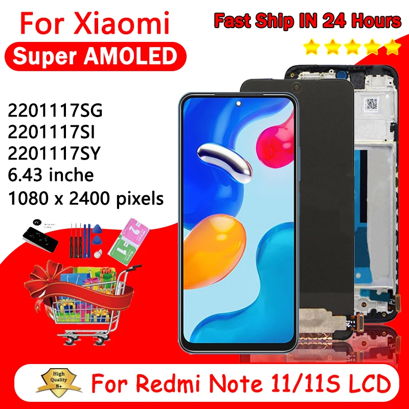 AMOLED LCD For Redmi Note 11 LCD For Xiaomi Redmi Note 11 Display Note11 2201117TG Screen Touch Glass Digitizer  With Frame