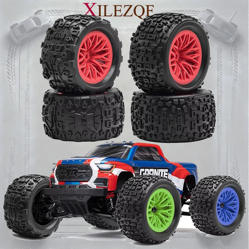 4Pcs 12mm Hex Wheels & Tires Set Durable Upgrade Parts for Arrma Typhon Grom Granite Grom 1/18 RC Car