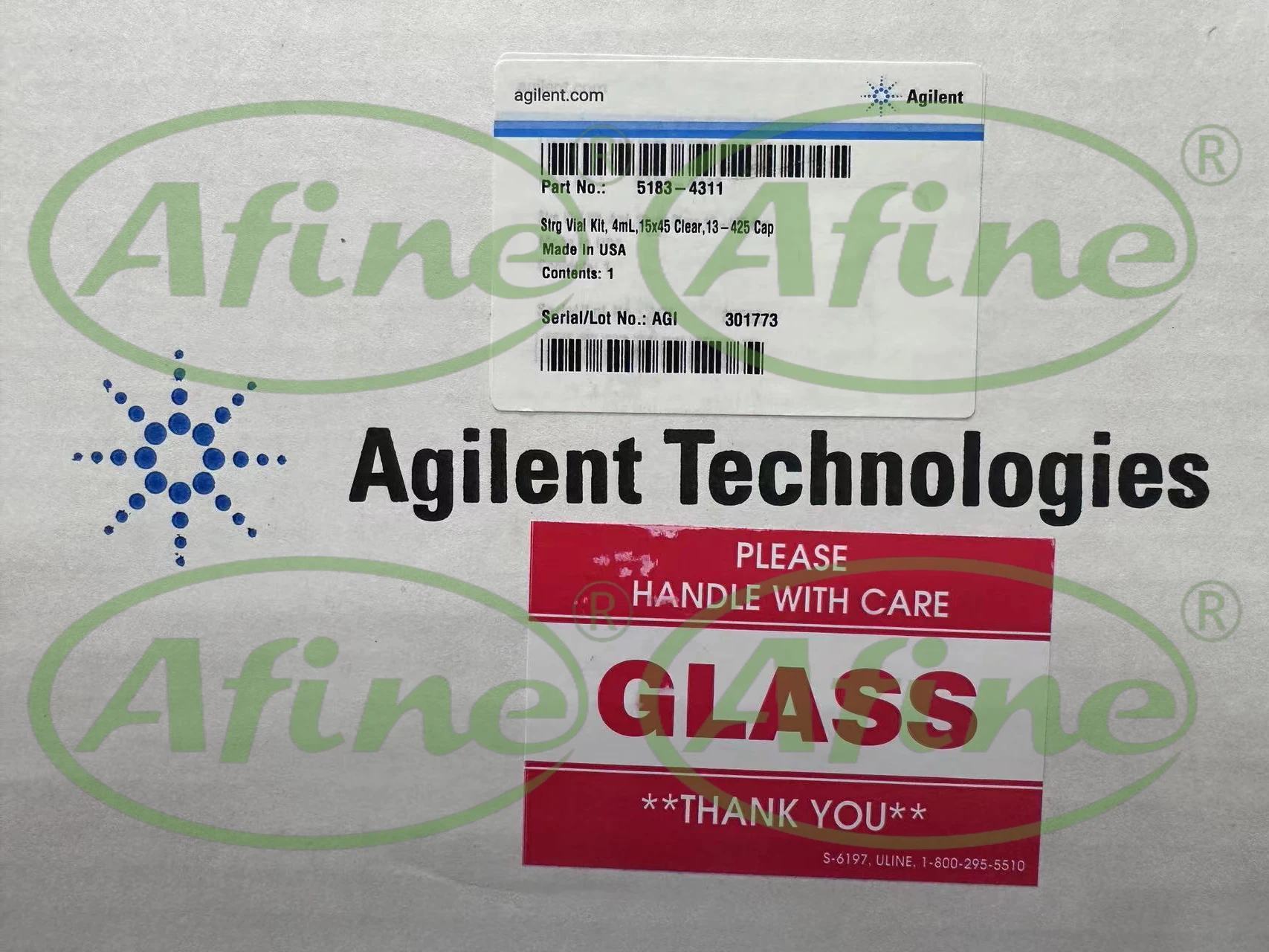 

AFINE Agilent Storage Vial Kit (5183-4311), 4 mL, 15 x 45 mm Clear Vial, 13-425 Closed Top, PTFE/Silicone Septa, 100/pk