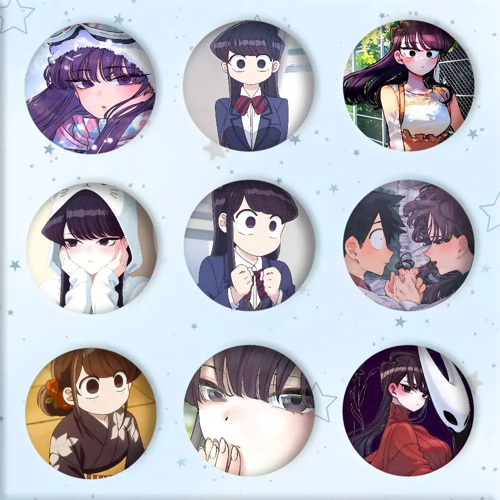 Cartoon K-Komi Can T Communicate Anime Badge Tinplate Round Laser Brooch Clothes Backpack Accessories Lapel
