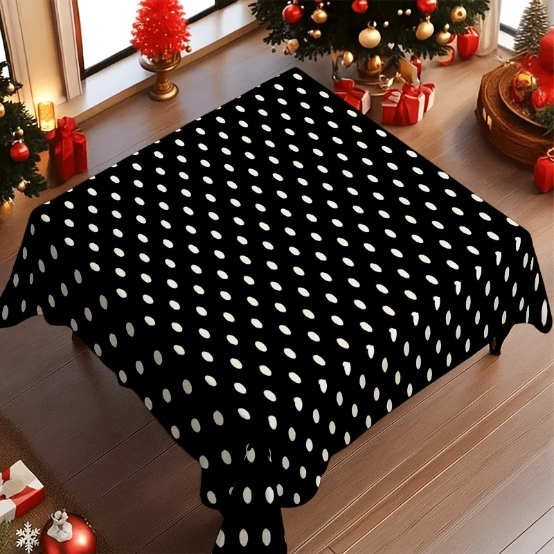 Classic Black And White Polka Dot Tablecloth, Soft Stylish Machine Washable Easy Clean Table Cover for Dining Coffee Desk Picnic