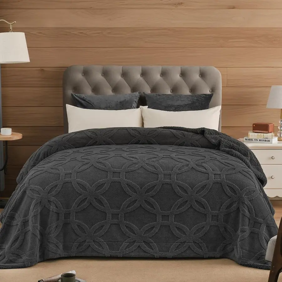 

Soft Sherpa Fleece Blanket King Size for Bed, 510GSM Fleece Lightweight Yet Warm Blanket, No Shed No Pilling, 108 x 90, Tufted J