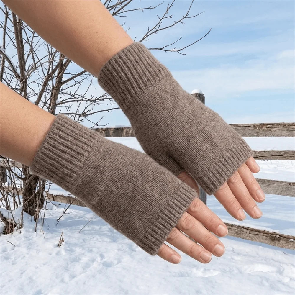 Lovely Solid Color Knitted Gloves Wool Soft Half Finger Gloves Thermal Fingerless Mittens Writing