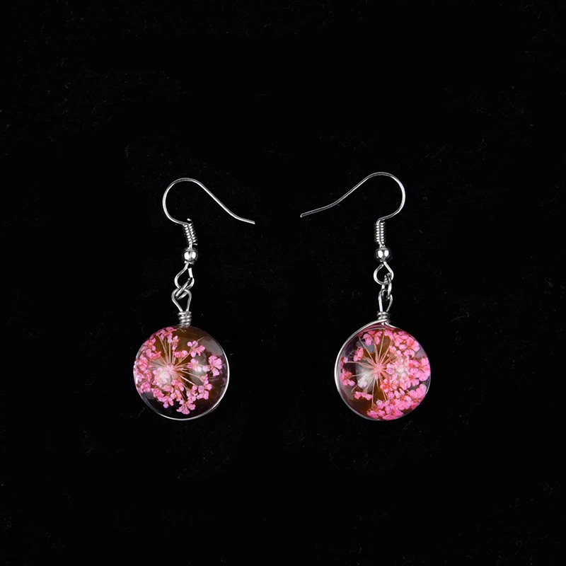2022 New Style Lace Flower Dried Flower Earrings Fashion Color Transparent Ball Eardrop For Women Gifts Summer Charm Jewelry