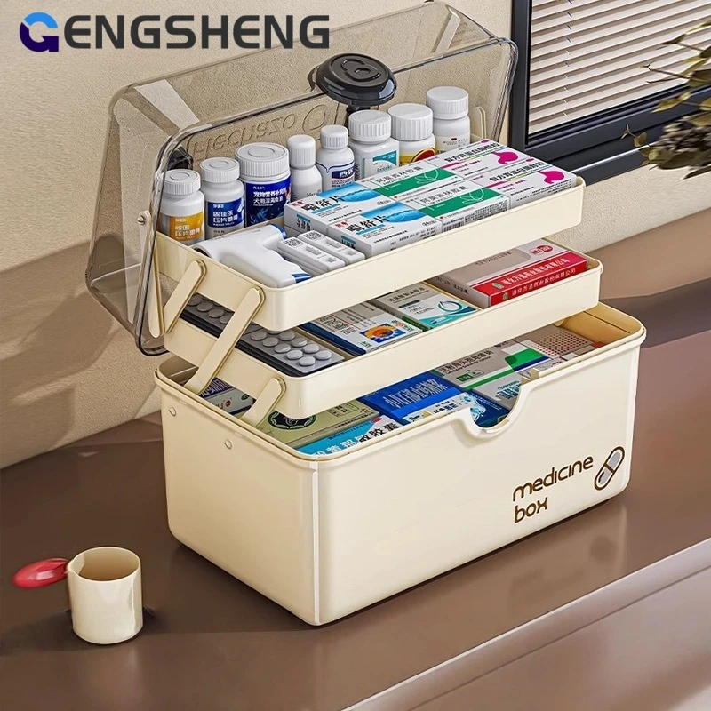 New 3 Layers Large Capacity Home  Medicine Organizer Storage Box Portable First Aid Kit Medicine Box ，for Home, Travel,Emergency