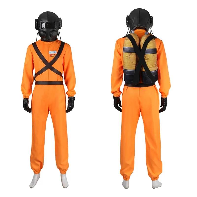 

New Game Cosplay Costume Red Jumpsuits Lethal Company Mask Clothing Jumpsuit Men Halloween Role Play Party