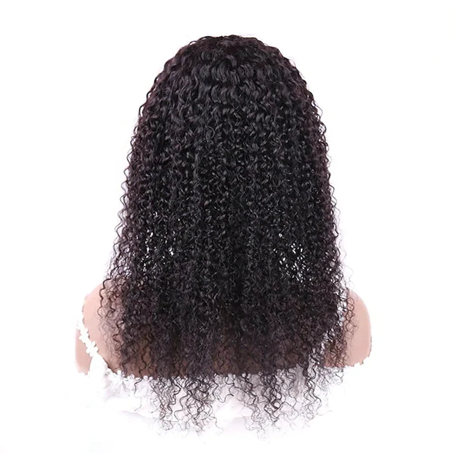 Wig Keriting Ikal Afro Hitam dengan Poni Wig Atas Kulit Kepala Buatan Mesin Penuh Wig Rambut Manusia Keriting Brasil Virgin dengan Ketebalan 150