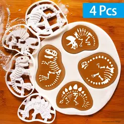 4Pcs New Dinosaur Fossil Dinosaur Cookie Cutters Mold Plastic Sugarcraft Biscuit Mould Tools Embossing Baking Mold Kitchen