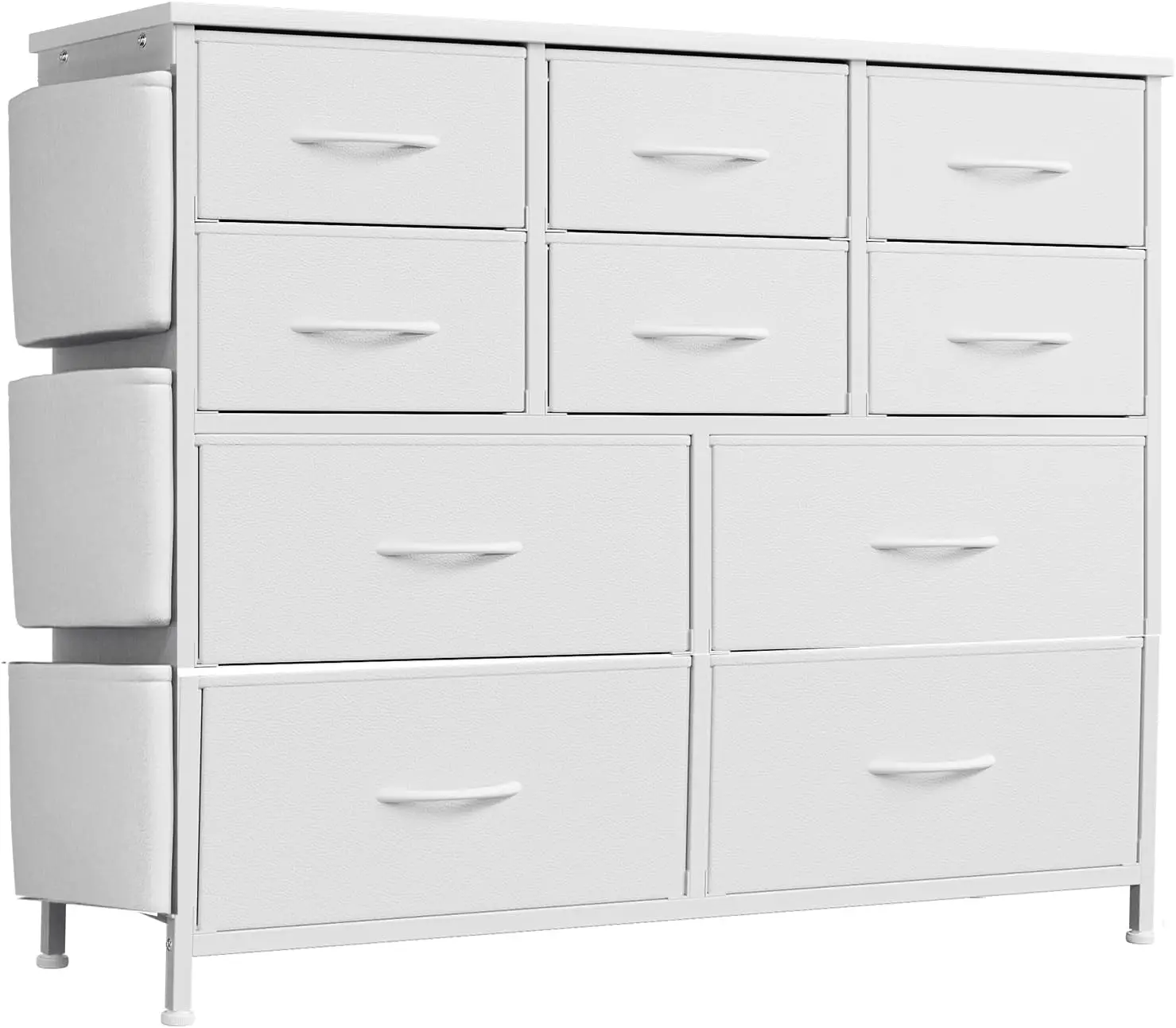 Cómoda para Dormitorio, 10 Cajones de Tela para Almacenamiento, Cómodas y Cajoneras con Bolsillos Laterales, Ganchos, Tablero de Madera
