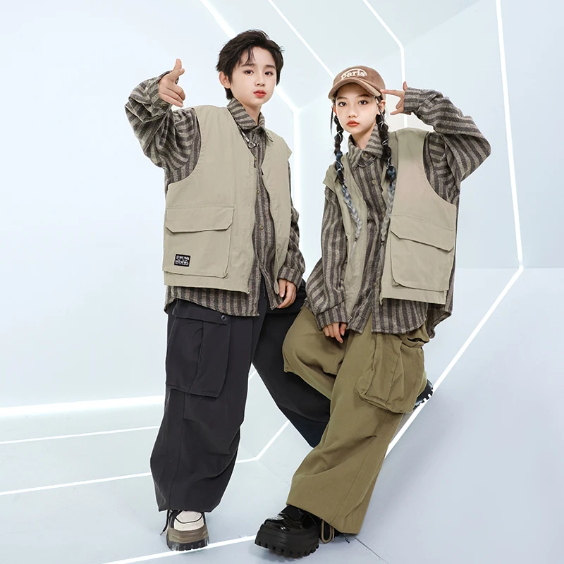 Costumi Hip HopBoys Cool Camicia Gilet Cago Pantaloni Set di vestiti Ragazze Street Dance Jogging Bambini Costumi jazz Bambini Streetwear