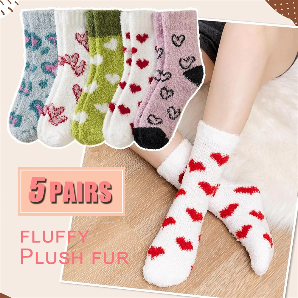 

5Pair Womens Fuzzy Socks Soft Cozy Fluffy Slipper Winter Socks Warm Plush Sleeping Christmas Socks