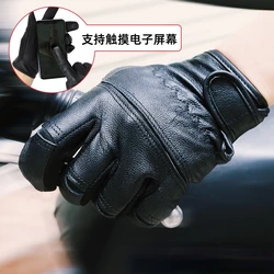 1pair High Sheepskin Gloves Leather Men's Motorcycle Glove Warm Touch Screen Leather Protection Wear Resistance Labor Protection