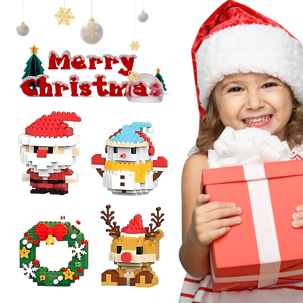 

4-Pack Christmas Building Block Toys Micro Building Block Series Christmas Building Kit Home Decoration Xmas Party Gift Kid Toy