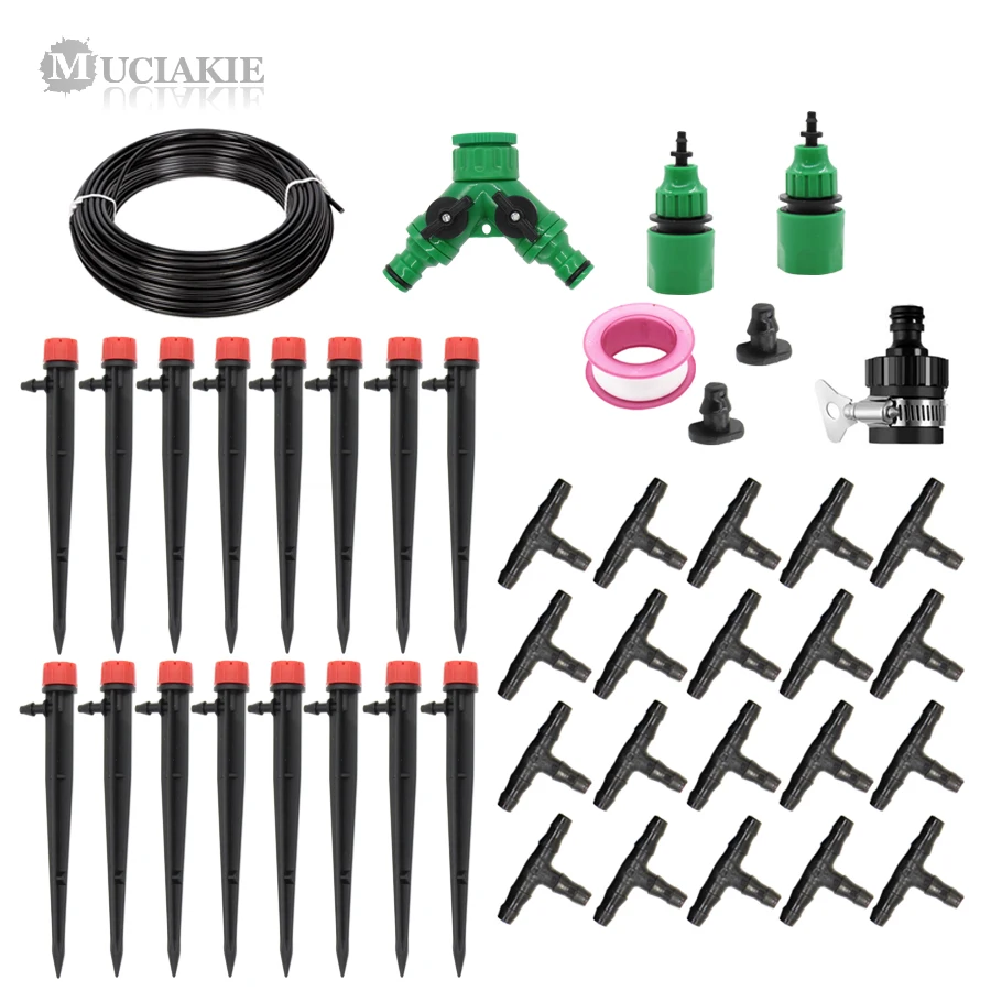 

30/25/20M 1/4'' Hose Garden Watering Kits 2-Way Irrigation System Pin Sprinkler Water for Bonsai Plant Fruit Tree Vegetables