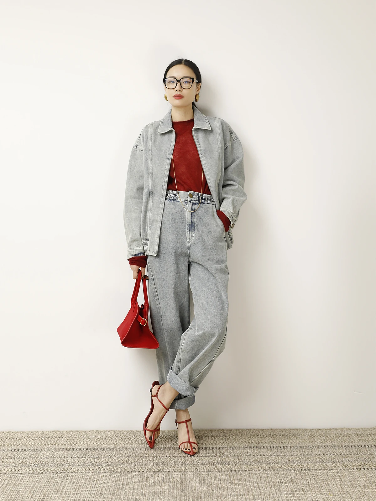 

Модный комплект: джинсы свободного кроя LemonChen, ретро-длинная юбка и брюки-кароты для молодых женщин 25-35 лет, хлопок...