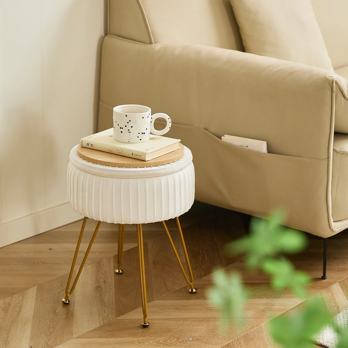 كرسي مخملي مع حاوية تخزين، كرسي مكياج، مسند للقدمين لغرفة المعيشة، ديكور غرفة النوم، أثاث عثماني #1