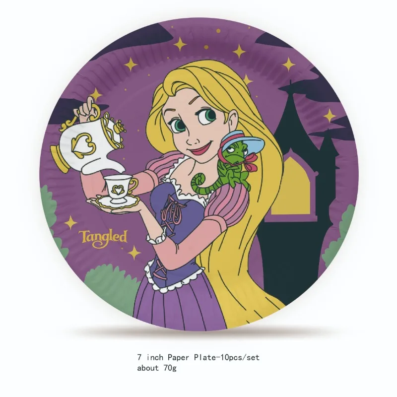 Anime Tangled Rapunzel Theme Party Supplies Tableware Paper Cup Plate Napkin Flag Baby Shower Balloons Birthday Party Decoration