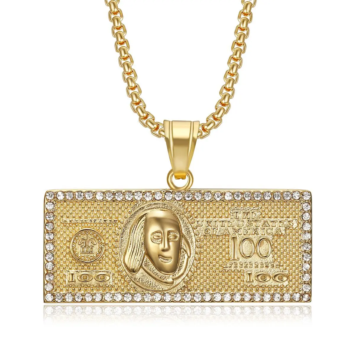 Hip Hop Iced Out $100 Dollar Money Pendants Male Gold Color Stainless Steel Rapper Necklace For Men Fashion Jewelry Gift 2025