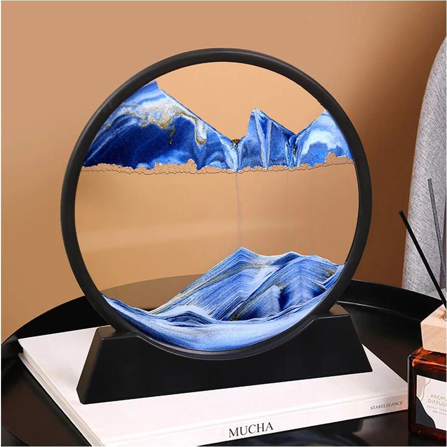 3D Hourglass Quicksand Moving Sand Art Picture Round Glass Deep Sea Sandscape Craft Flowing Painting Office Home Decor Gift