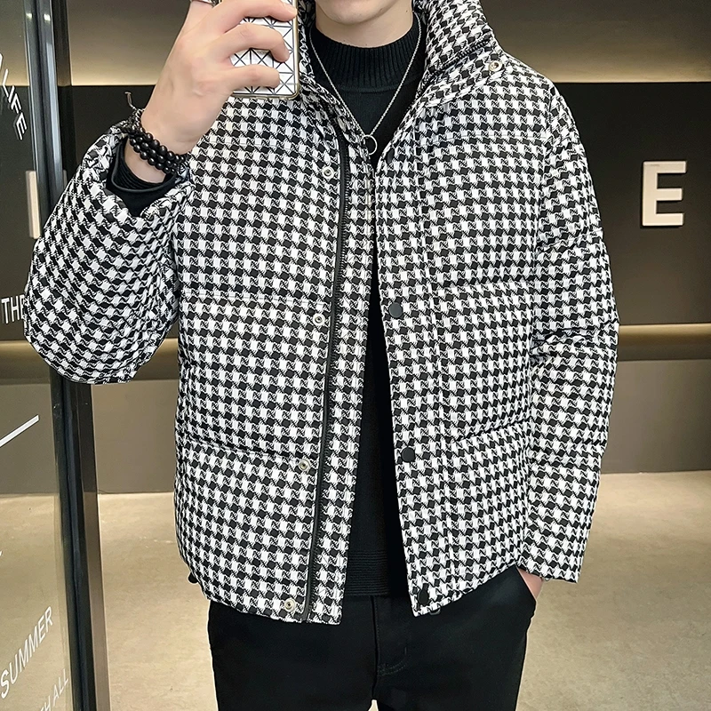 Fashion 2024 Winter Men\'s Plaid White Duck Down Jackets Youth Casual Warm Puffer Coats Hip Hop Streetwear Thicken Down Clothing