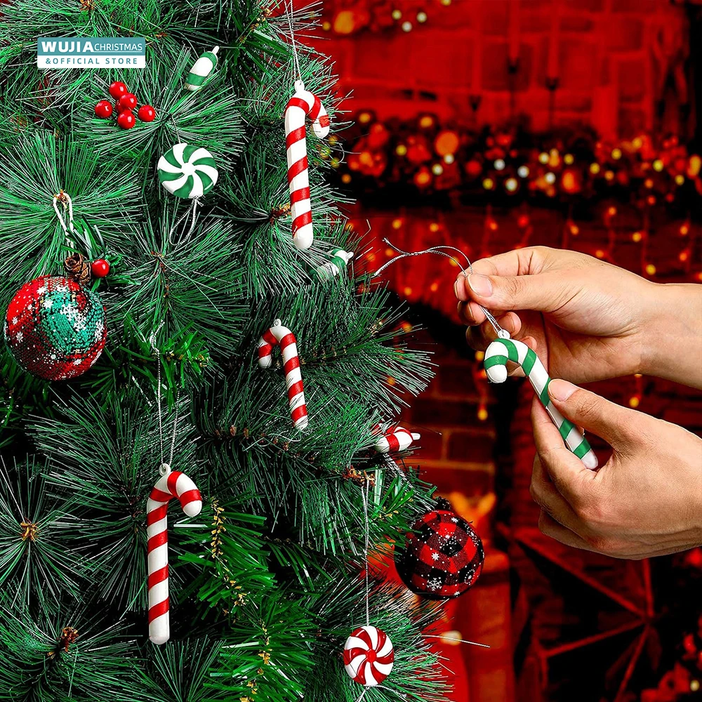 40 pçs natal doce cana pirulito pingentes árvore de natal pendurado ornamentos hortelã-pimenta redemoinhos para decoração de casa presentes de ano novo navidad