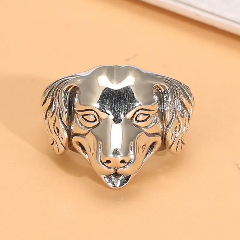 

S925 sterling silver ornament men's personality Zodiac Chinese zodiac dog open ring Thai silver retro hipster animal ring