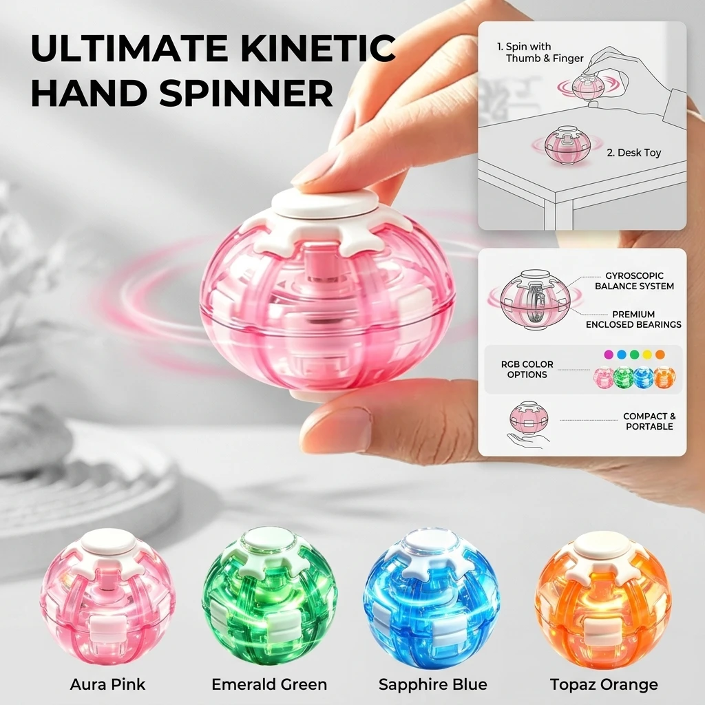 Colorful Fingertip Spiral Gyro Ball - Pressing Glowing Rotating Ball Puzzle Solving & Decompression Toy