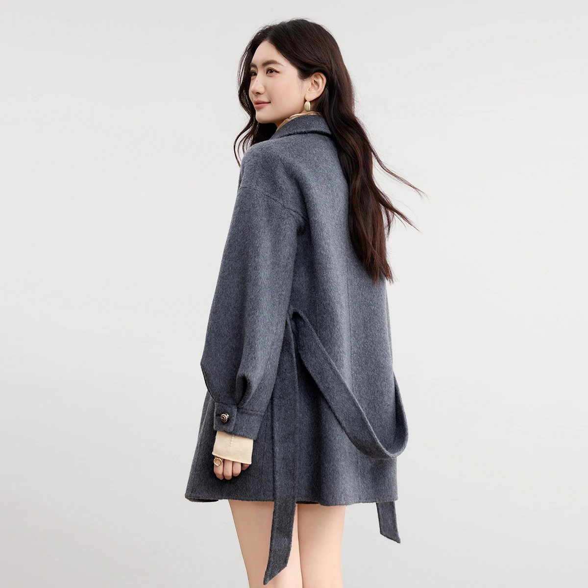 SENTUBILA Mid-Length Wool Coat for Woman 2026 Winter Solid Detachable Belt Jackets Double-sided Woolen Coats Elegant W54OG3688X
