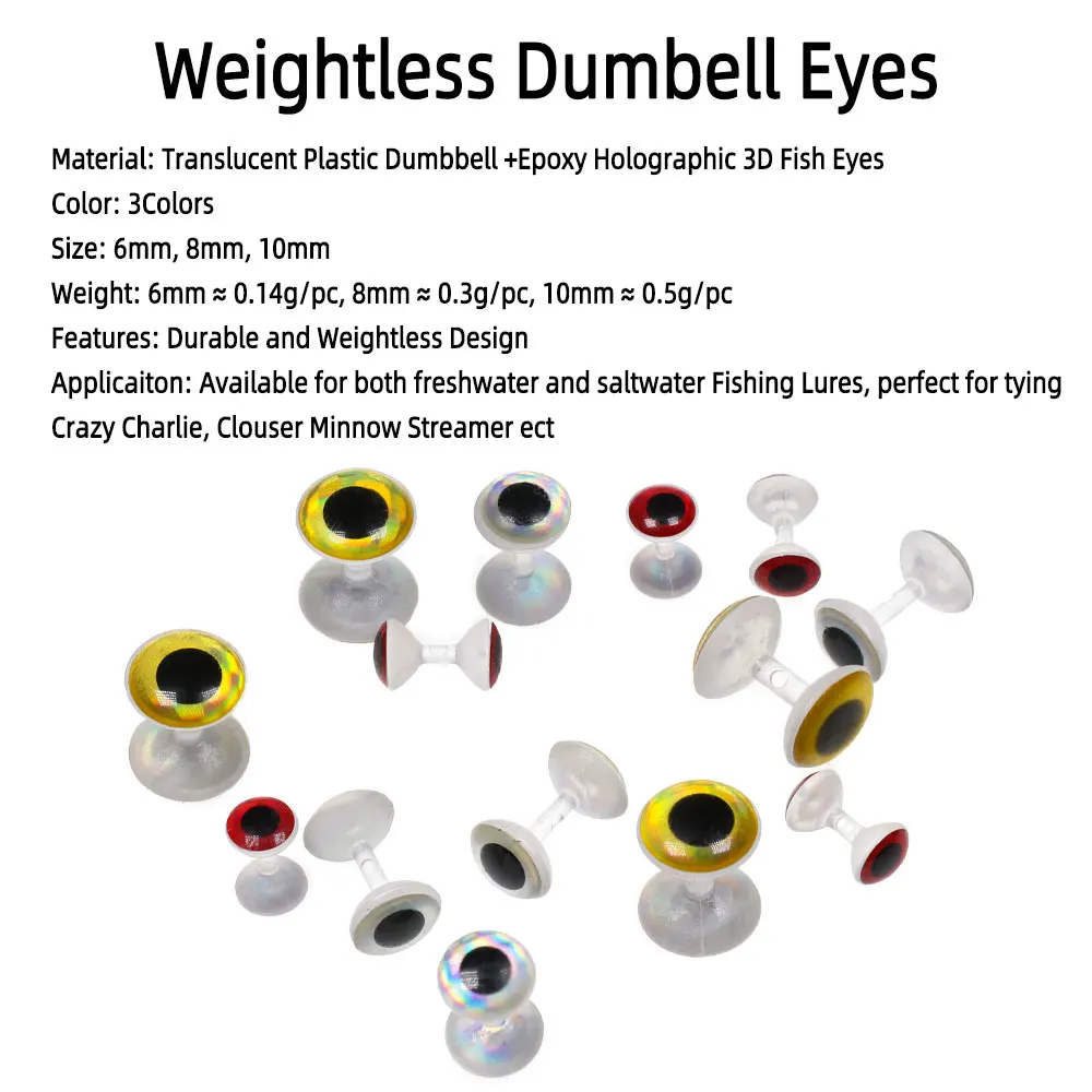 30 قطعة ثلاثية الأبعاد دمبل واقعي العين يطير ربط المواد عديم الوزن الدمبل عيون غاسل البلمة مجنون تشارلي يطير الصيد البحري السحر