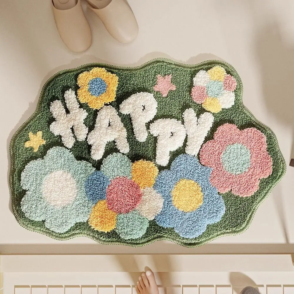 

Mini Flower Rug Aesthetic Plush Green Carpet for Bathroom Antislip Soft Sunflower Tufting Mat Bedrooom Decoration Headboard Rug