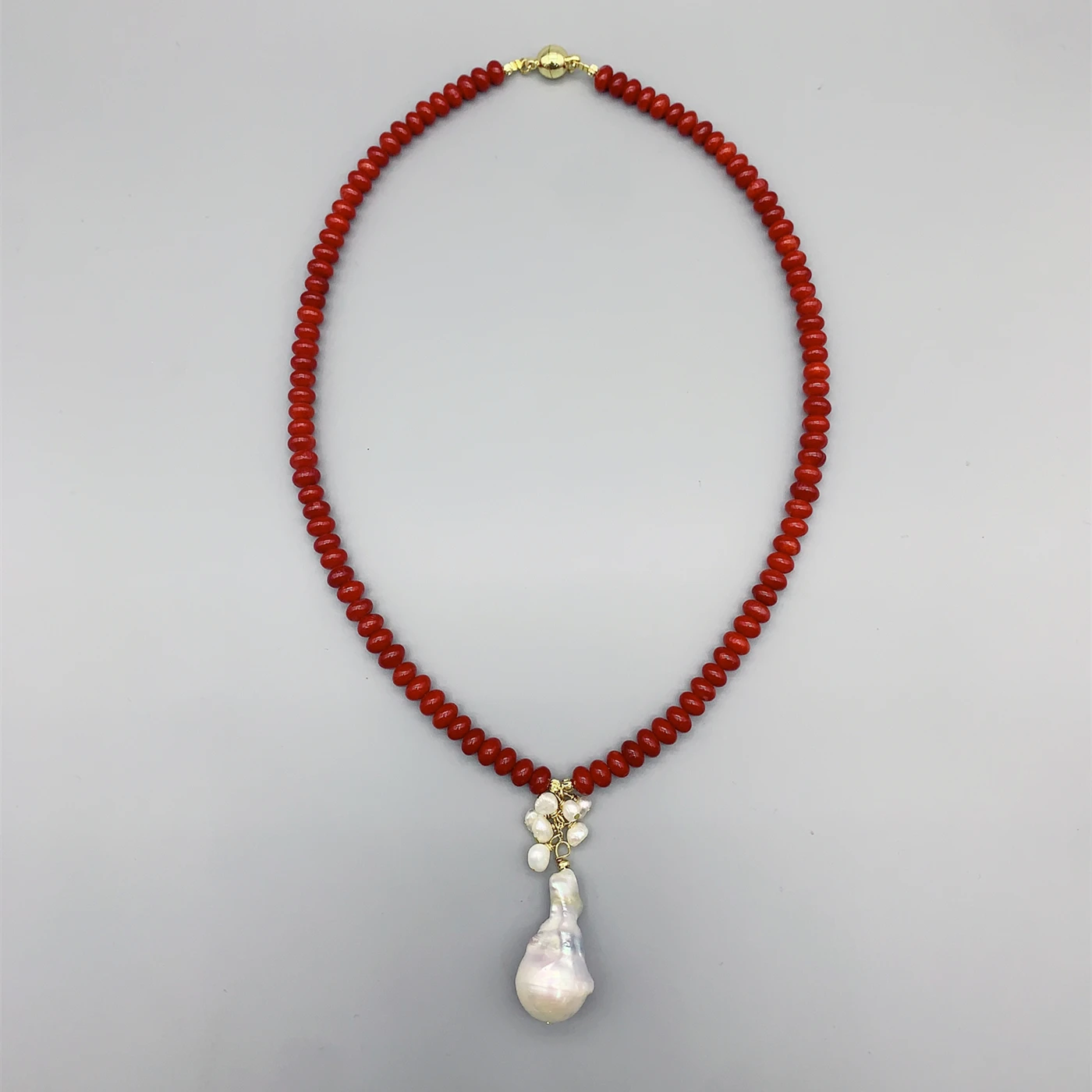 

FoLisaUnique Red Coral Stone White Freshwater Baroque Pearl Pendant Necklace For Women Trendy