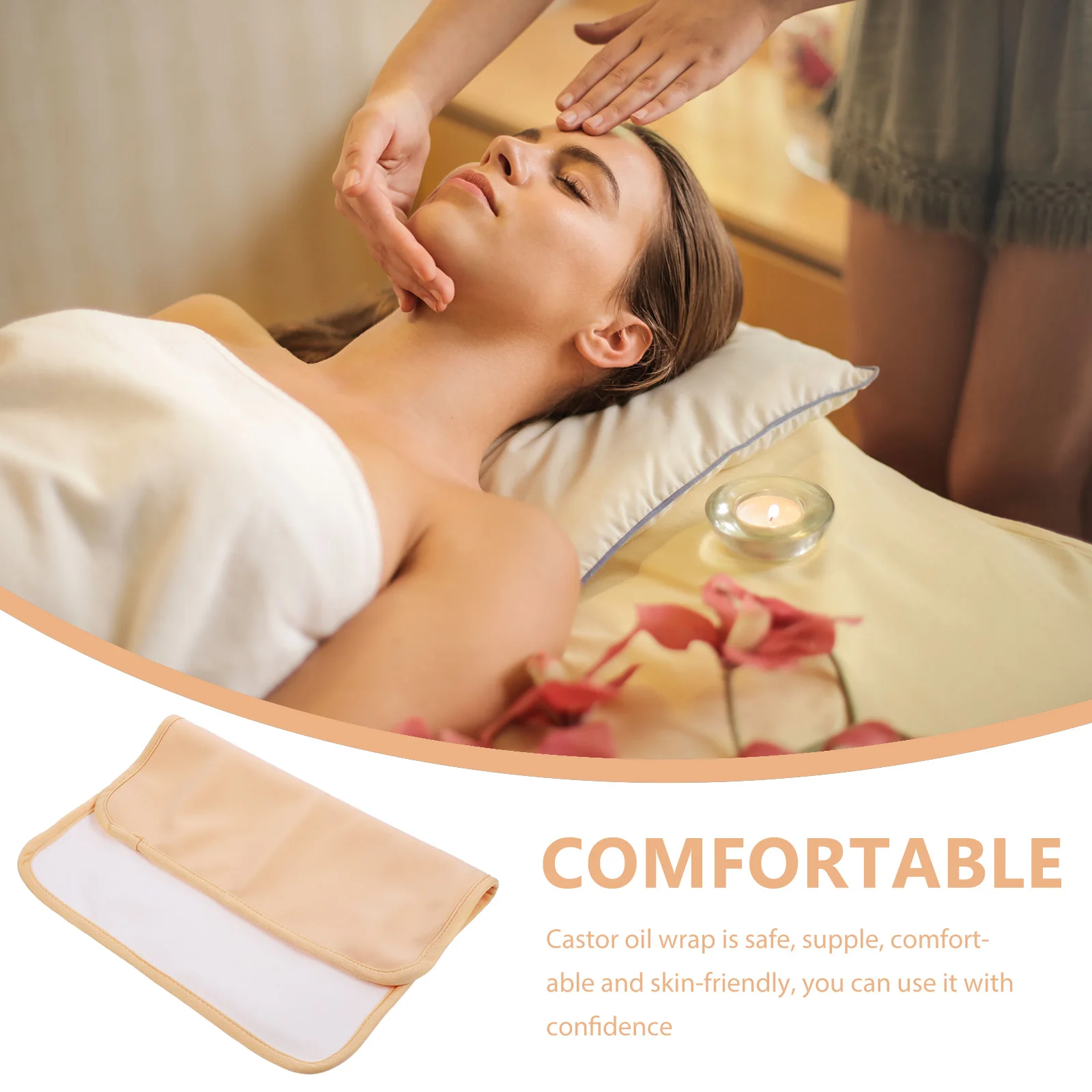 

Reusable Castor Oil Wrap Khaki Hemmed Cloth Aid Square Towel for Relaxation Body Set