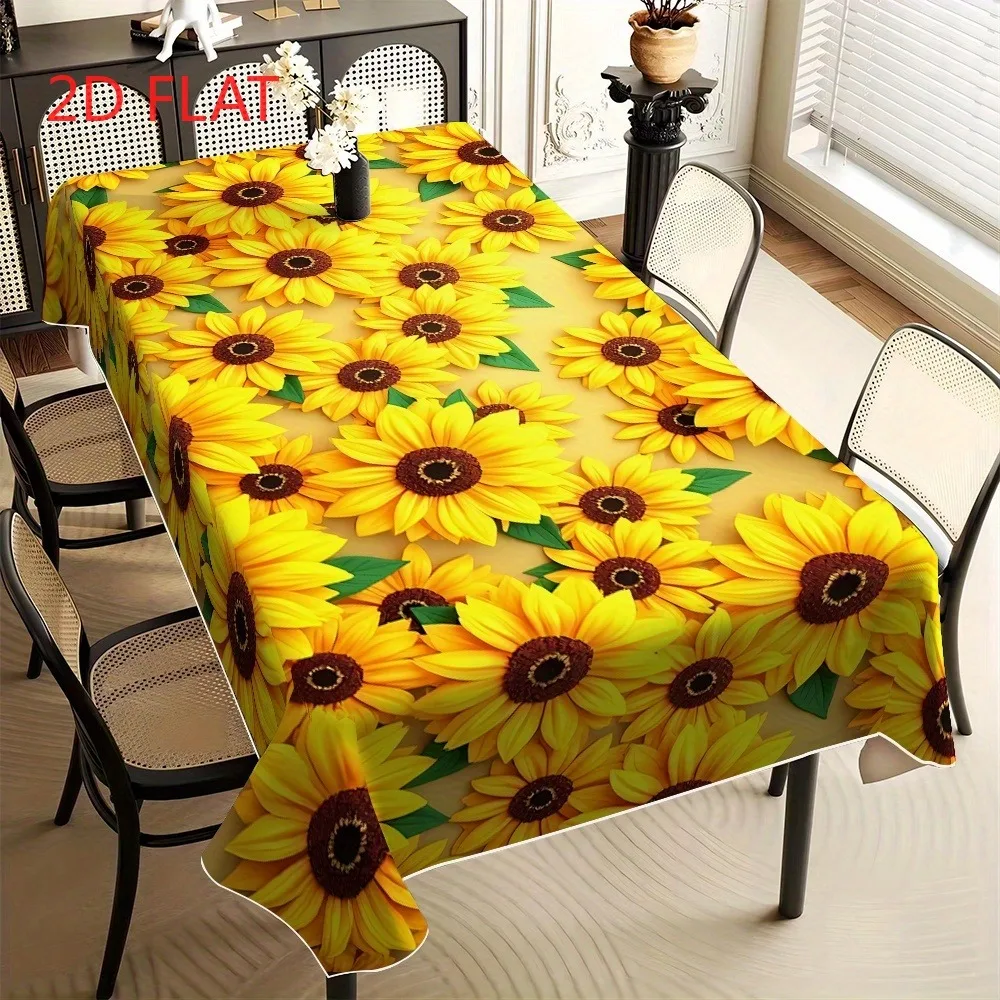 Tablecloth 1 piece 2d flat - A polyester fabric tablecloth featuring a full-page large sunflower pattern.
