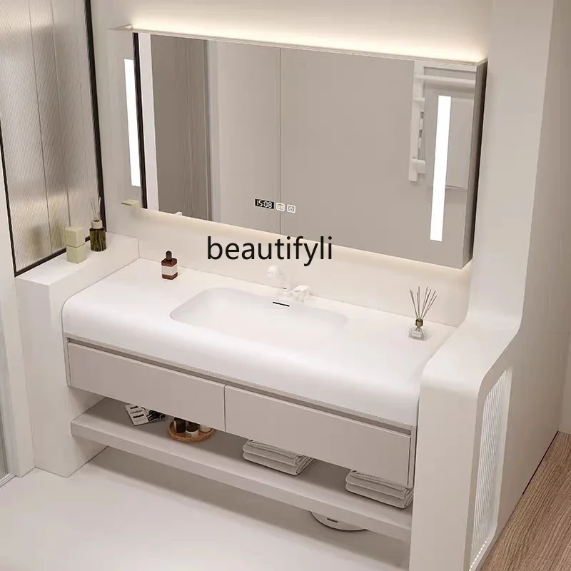 

Light Luxury Oak Bathroom Mirror Cabinet Combination Bathroom Integrated Intelligent Bathroom Washbasin Washstand