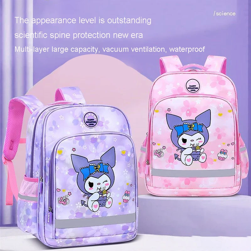 

Kawaii Kuromi Primary School Students Schoolbag Grades 1-3-6 Children's Schoolbag Girl Backpack Water Proof Light Reduce Burden