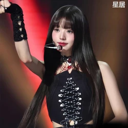 Kpop Korean Singer Jazz Dancer Costume Women Concert Sexy Lace-up Vest Crop Tops Short Pleated Skirt Stage Performance Outfits