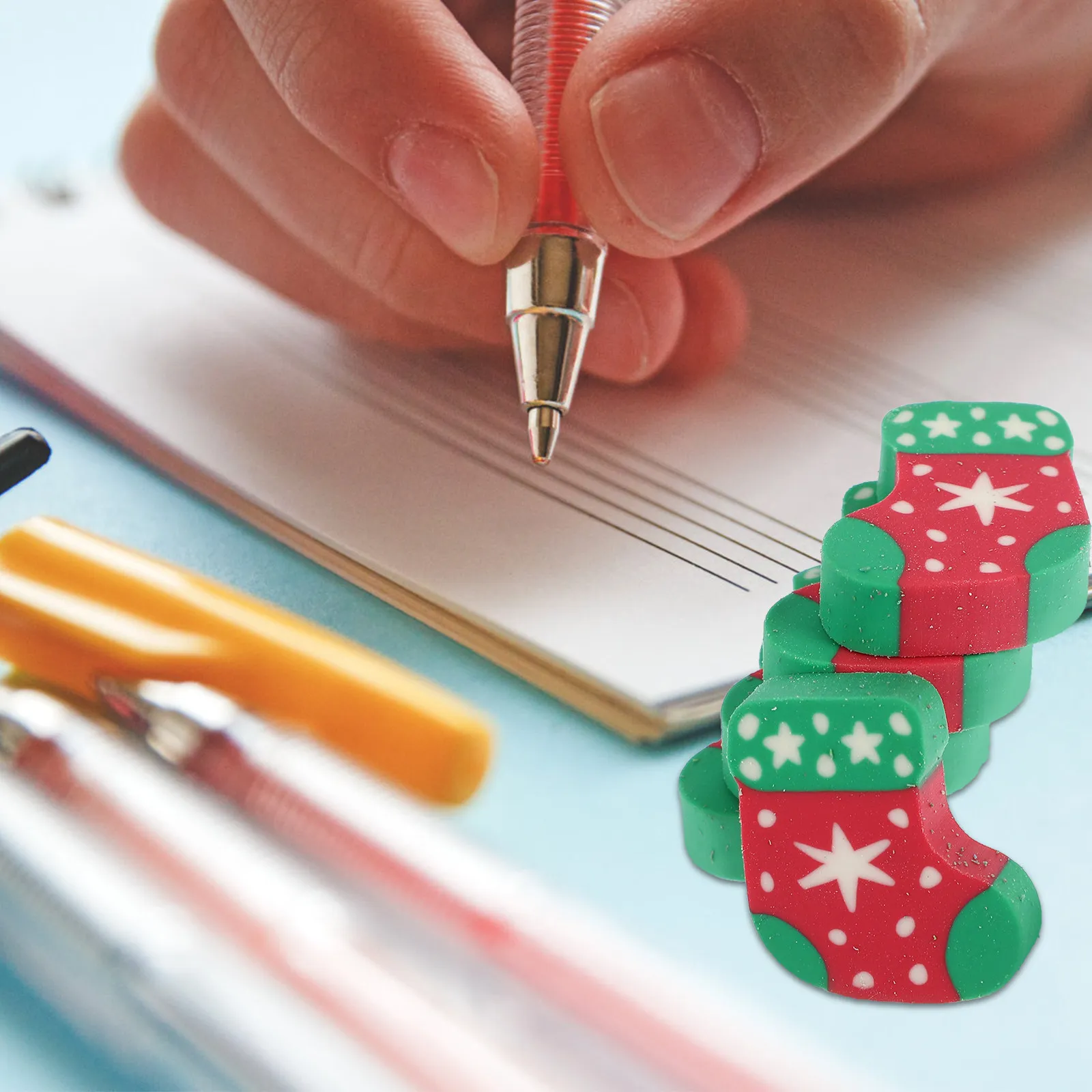 60Pcs Christmas Eraser Bulk Friendly Safe Rubber Erasers Shaped As Santa Tree Bell Gingerbread Art Drawing Office