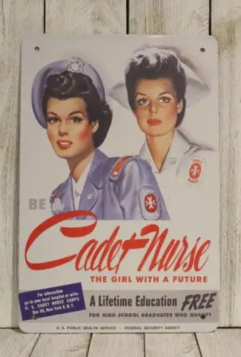 Nurse Cadet Tin Sign Metal Poster 1944 Ad Gift for Nursing School Student XZ