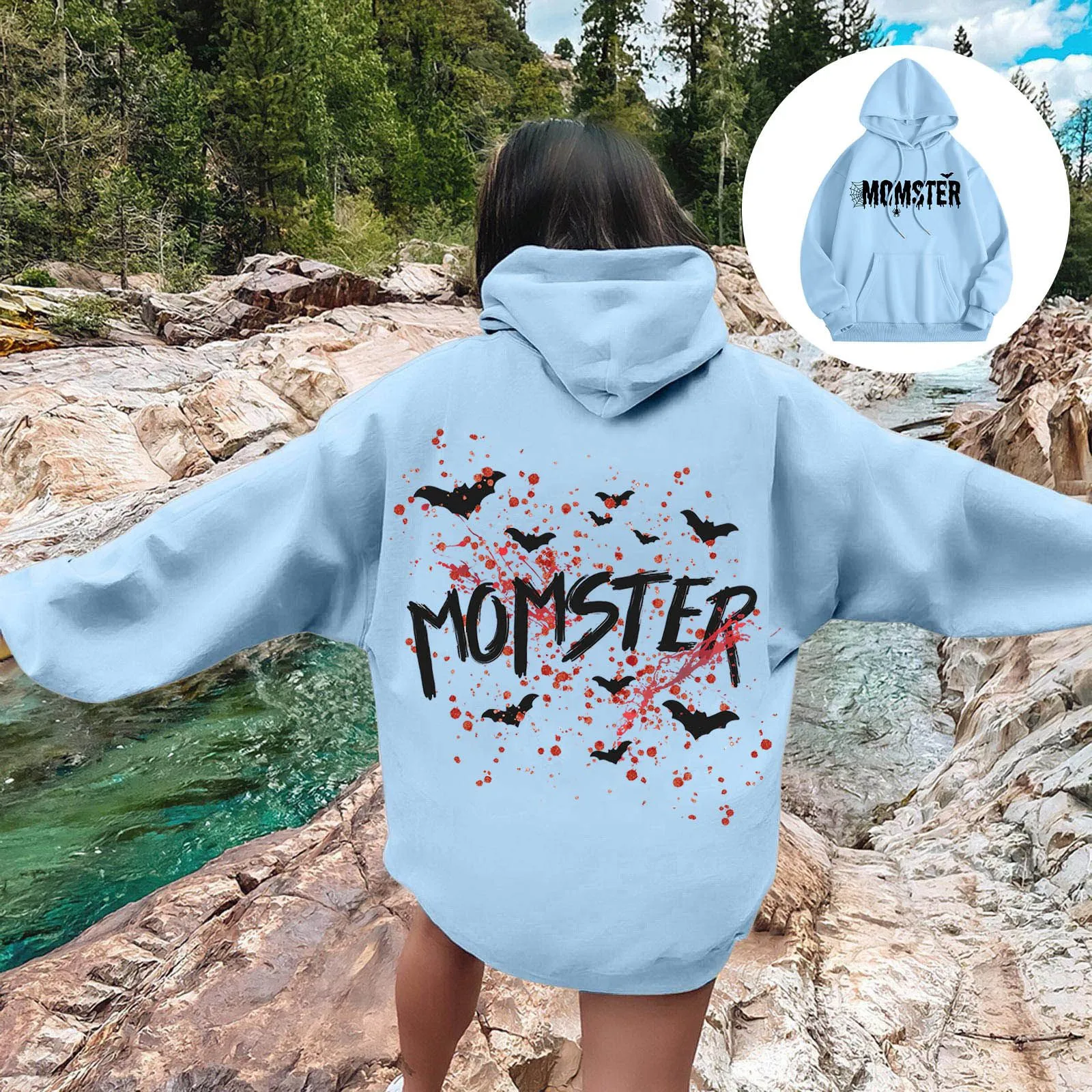 

Momster Printed Hooded Sweatshirt For Women Autumn And Winter Athletic Womens Hoodie Halloween Mom Hoodies Fall Costume Top