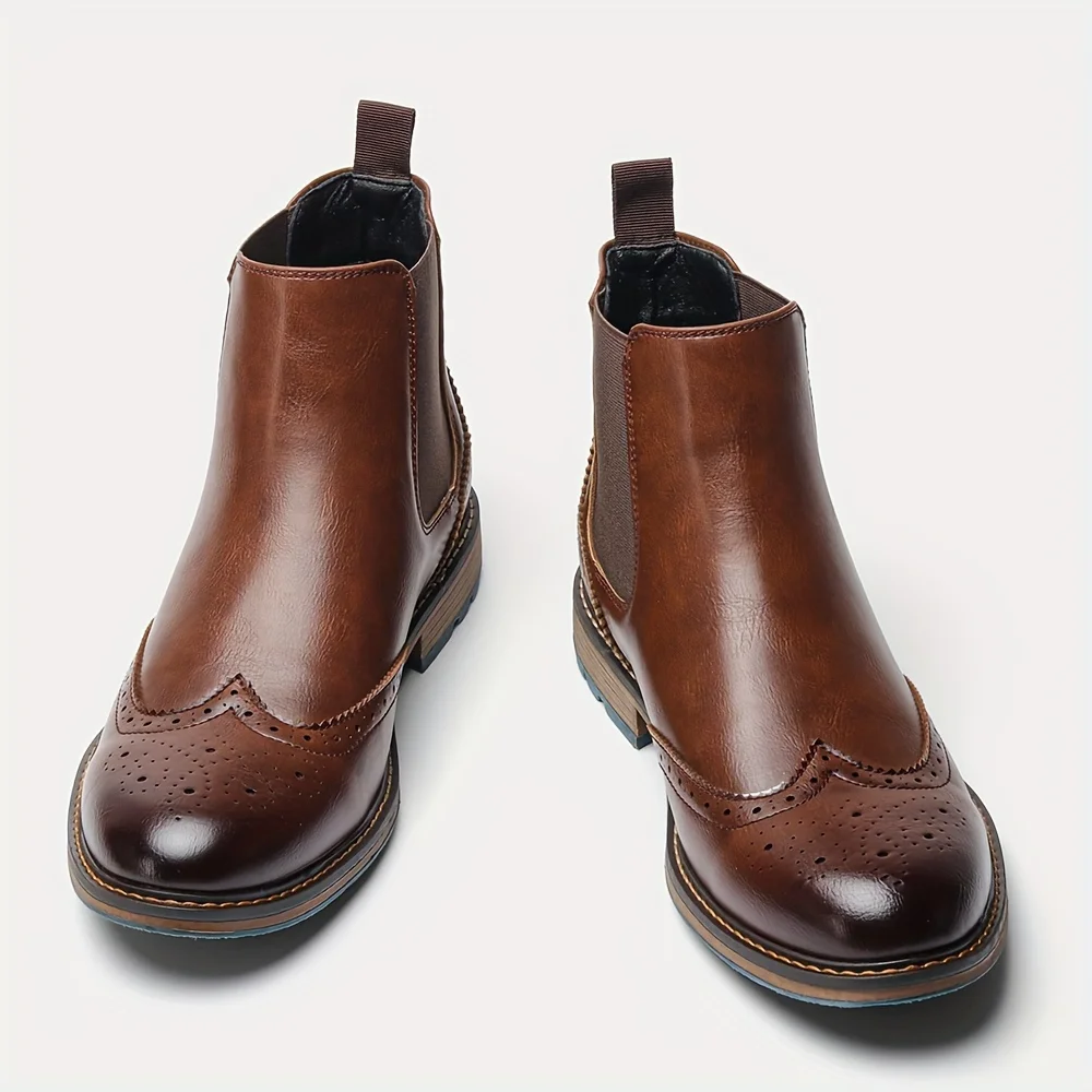 Fashion Brogue Chelsea Men Boots Classical American Style Leather Boots