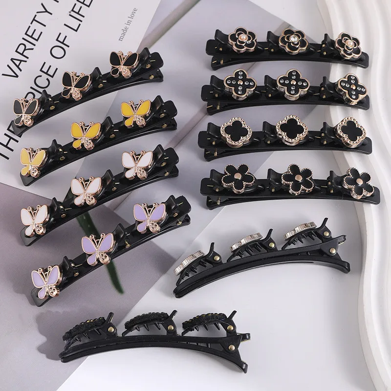 Butterfly Pearl Rhinestone Braided Hair Clips Fashion Hair Accessories Bangs Clips