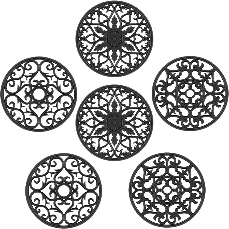

6 Set Silicone Trivet Mats MultiUse Intricately Carved Coasters Insulated NonSlip Durable Kitchen Mats Flexible Modern Kitchen